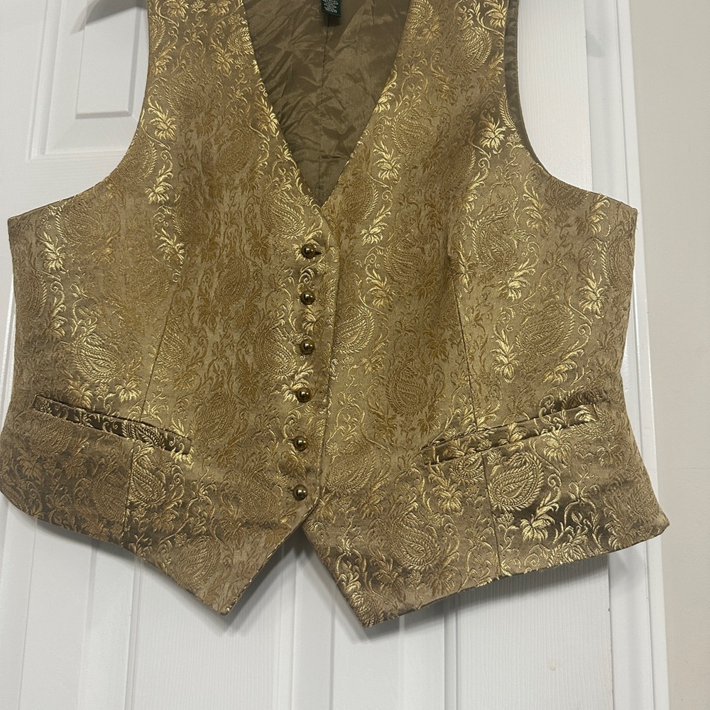 Lauren Ralph Lauren Gold Tan Sleeveless Embellished Top - Picture 2 of 6
